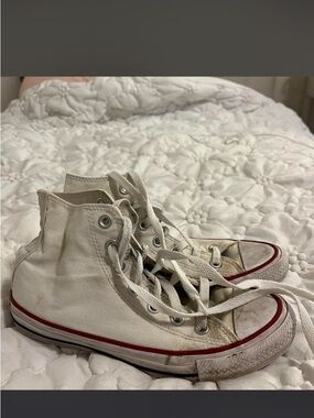 Converse White High Top Sneakers with Red Trim